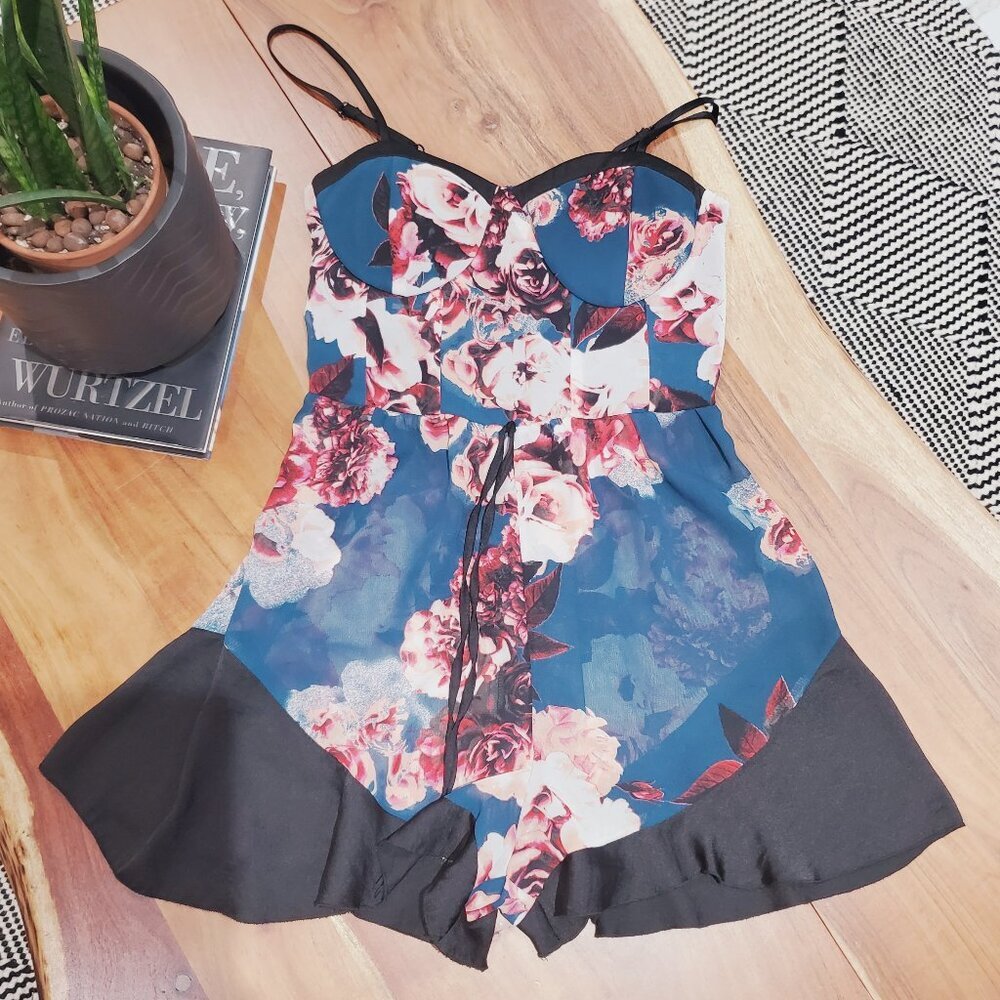 BAND OF GYPSIES Vintage Mesh Ruffled Romper Shorts